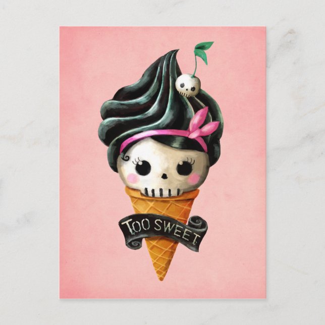 Girly Skull Ice Creme Cone Postkarte (Vorderseite)