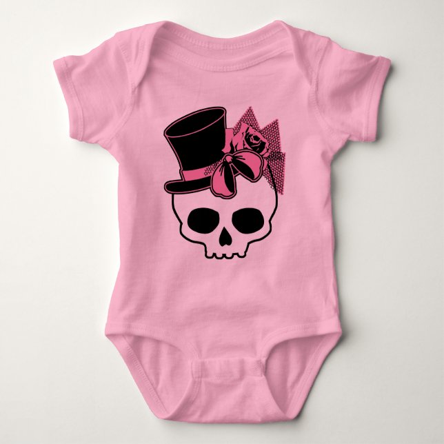 Girly Skull mit Hut und Rosa Bow Baby Strampler (Vorderseite)