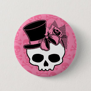 Girly Skull mit Hut und Rosa Bow Button