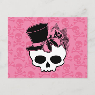 Girly Skull mit Hut und Rosa Bow Postkarte