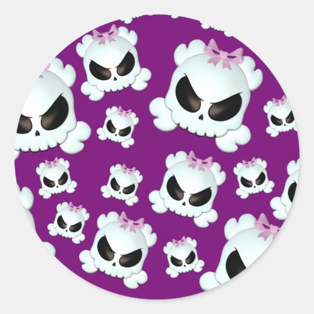 Girly Skullz Runder Aufkleber (Vorderseite)