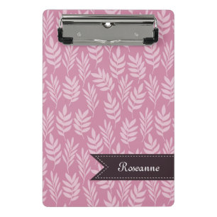 Girly Soft Pink Blätter Muster mit elegantem Namen Mini Klemmbrett