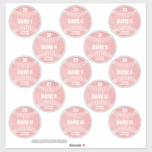 Girly Softballs Set von 13 Namen von Spielern Aufkleber