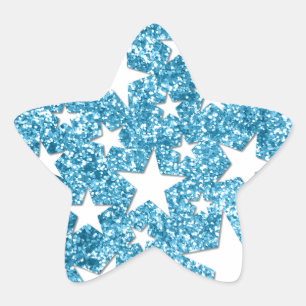 Girly Sparkle Imitats Glitzer Stars Light Blue Stern-Aufkleber