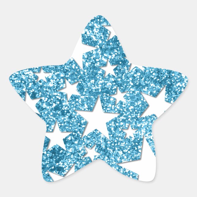 Girly Sparkle Imitats Glitzer Stars Light Blue Stern-Aufkleber (Vorderseite)