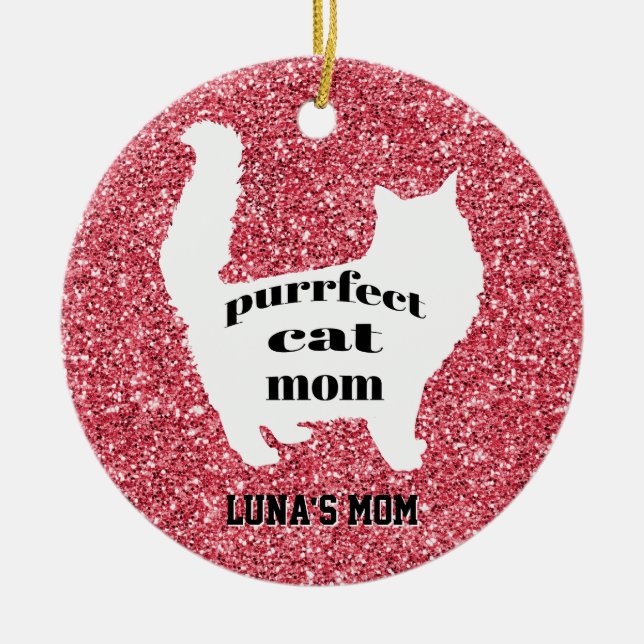 Girly Sparkle Pink Moderne Cat Mama Keramik Ornament (Vorne)