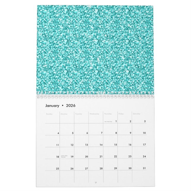 Girly, Spaß-Aqua-blauer Glitzer gedruckt Kalender (Jan 2026)