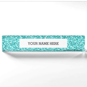 Girly, Spaß-Aqua-blauer Glitzer gedruckt Namensplakette