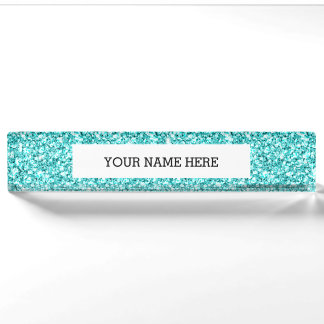 Girly, Spaß-Aqua-blauer Glitzer gedruckt Namensplakette