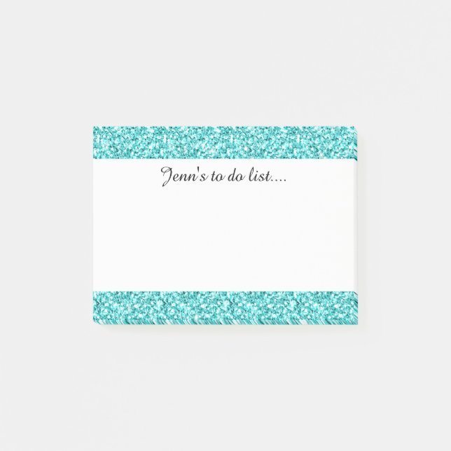 Girly, Spaß-Aqua-blauer Glitzer gedruckt Post-it Klebezettel (Vorderseite)