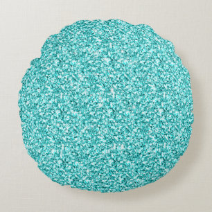 Girly, Spaß-Aqua-blauer Glitzer gedruckt Rundes Kissen