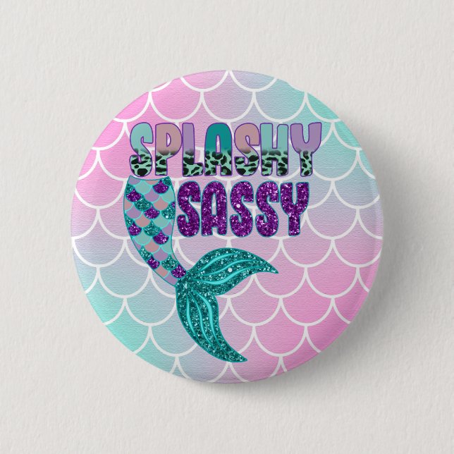 Girly Splashy Sassy Pink Lila Green Mermaid Schwan Button (Vorderseite)