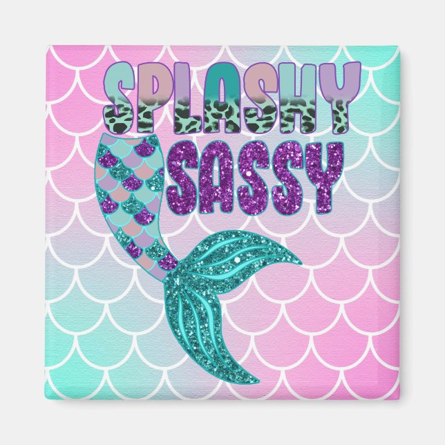 Girly Splashy Sassy Pink Lila Green Mermaid Schwan Magnet (Vorne)