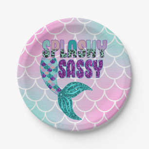 Girly Splashy Sassy Pink Lila Green Mermaid Schwan Pappteller