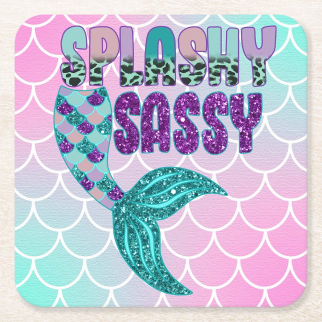 Girly Splashy Sassy Pink Lila Green Mermaid Schwan Rechteckiger Pappuntersetzer (Vorderseite)