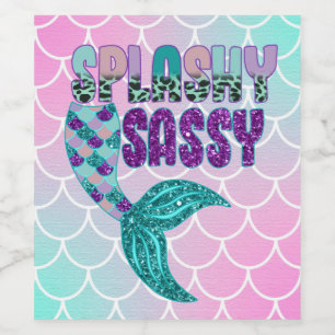 Girly Splashy Sassy Pink Lila Green Mermaid Schwan Weinetikett