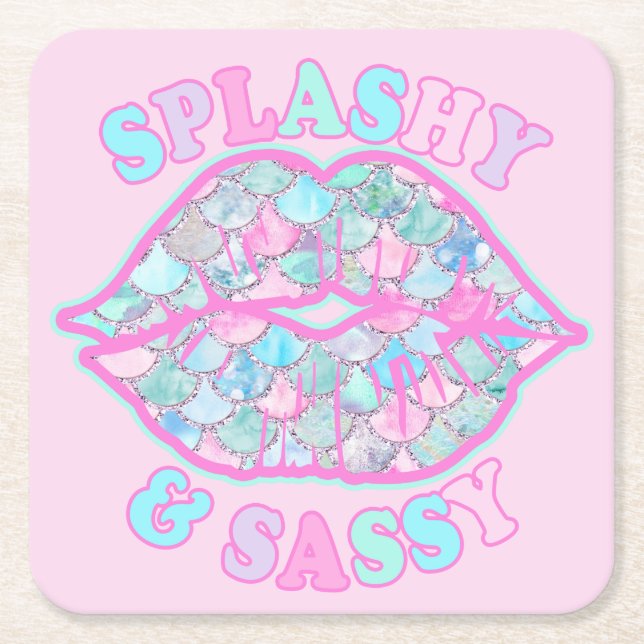 Girly Splashy & Sassy Pink Türkise Mermaid Kiss Rechteckiger Pappuntersetzer (Vorderseite)