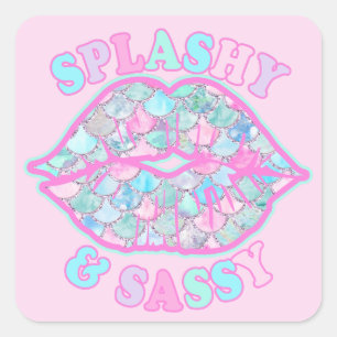 Girly Splashy & Sassy Rosa Türkis Meerjungfrau Kus Quadratischer Aufkleber