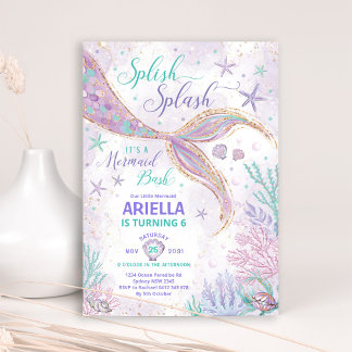 Girly Splish Splash Mermaid Birthday Bash Party Einladung