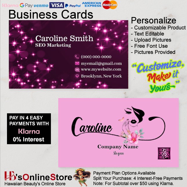Girly Star Glitzer Glitzern Eleganter rosa QR Code Visitenkarte (Girly Star Glitter Sparkles Elegant Pink QR Code Business Card 33.)