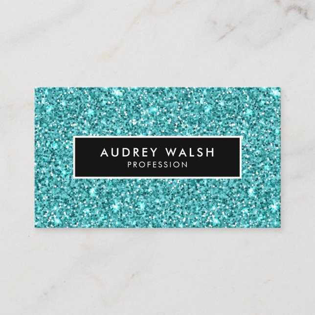 Girly Stylish Blue Glam Glitzer und Black Visitenkarte (Vorderseite)