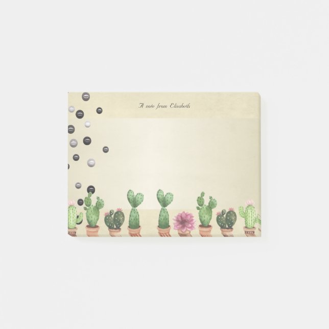 Girly Stylish Elegant Cactus, Pearls - Personalisi Post-it Klebezettel (Vorderseite)