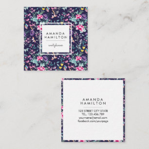 Girly Stylish Fashion Blue Blumen und Butterfly Quadratische Visitenkarte
