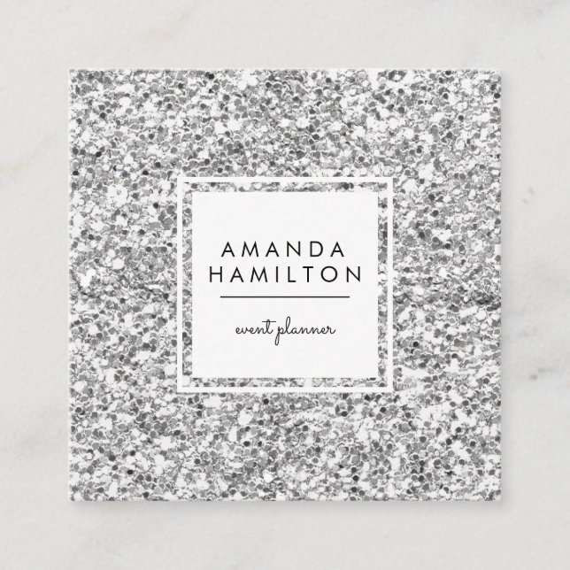 Girly Stylish Fashion SILVER Glitzer weißer Platz Quadratische Visitenkarte (Vorderseite)