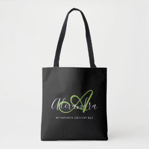 Girly Stylish Green Elegant Script Name Monogram Tasche