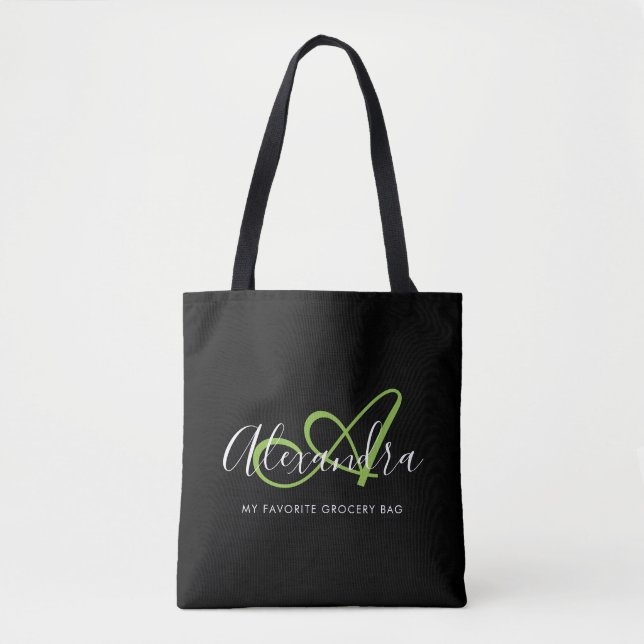 Girly Stylish Green Elegant Script Name Monogram Tasche (Vorderseite)
