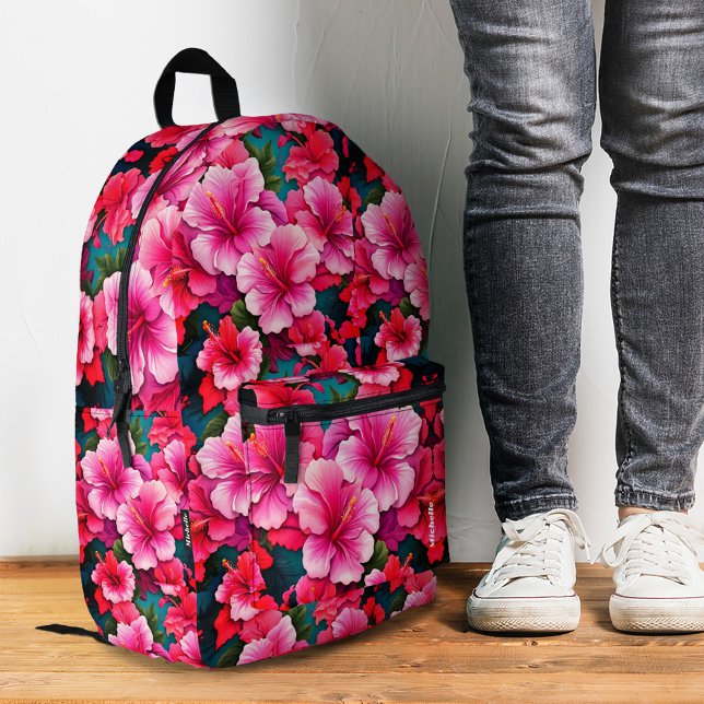 Girly Stylish Hibiskus Summer Tropical Blume Pink Bedruckter Rucksack (Girly Stylish Hibiscus Summer Tropical Flower Pink Printed Backpack
)