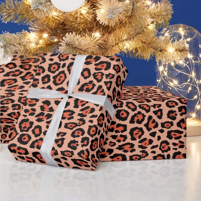 Girly stylish Leopard-Tiermuster orange Geschenkpapier (Feiertage)