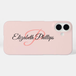 Girly Stylish Misty Rose Monogram Letter iPhone 16 Plus Hülle