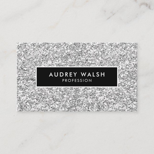 Girly Stylish Silver Glam Glitzer und Black Visitenkarte (Vorderseite)