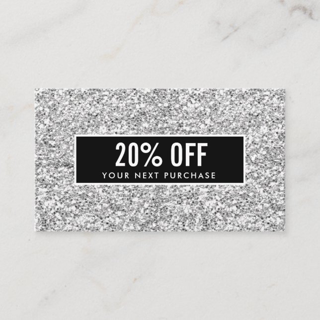 Girly Stylish Silver Glitzer Black Coupon Card Visitenkarte (Vorderseite)