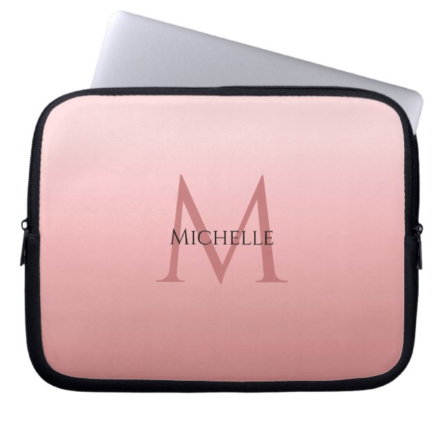 Girly Stylish Trendy Rose Gold Template Monogram Laptopschutzhülle (Vorderseite)