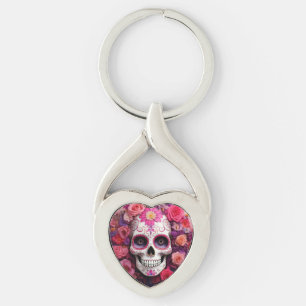 Girly Sugar Skull Metal Schlüsselanhänger