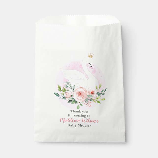 Girly Swan Princess Baby Dusche Geschenktütchen (Vorderseite)