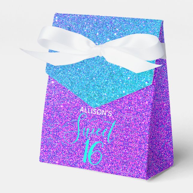 Girly Sweet 16 Aquamariner Lila Glitzer Name Party Geschenkschachtel (Vorderseite)
