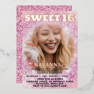 Girly Sweet 16 Rose Gold Calligraphy & Glitzer Folieneinladung