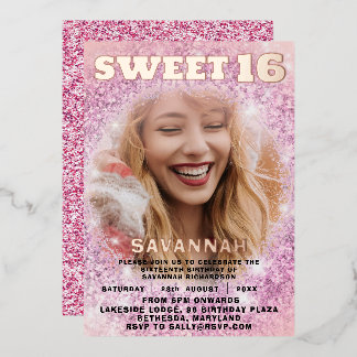 Girly Sweet 16 Rose Gold Calligraphy & Glitzer Folieneinladung