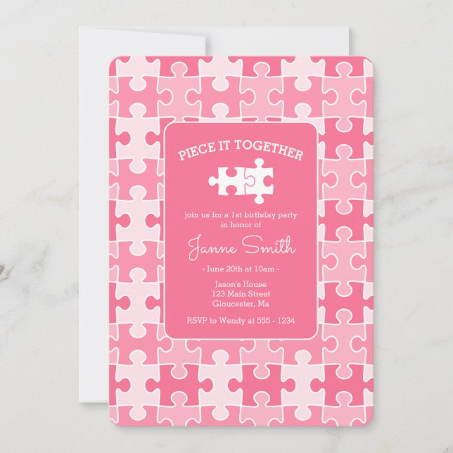 Girly Sweet Pink Piece it Together Puzzle Birthday Einladung (Vorderseite)
