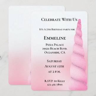 Girly Sweet Pink White Unicorn Geburtstag Einladung