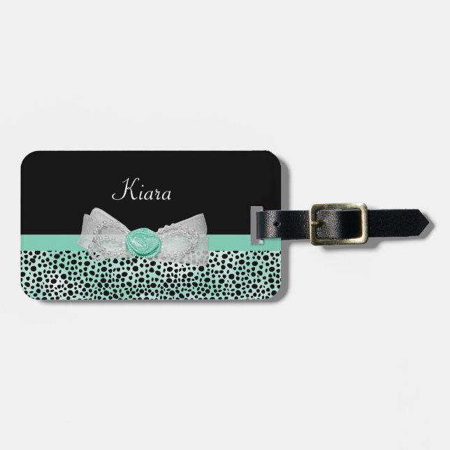 Girly tadelloser grüner Cheetah-Druck-niedlicher Gepäckanhänger (Vorderseite horizontal)