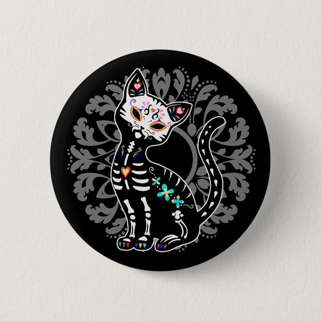 Girly Tag der toten niedlichen skeleton Button (Vorderseite)