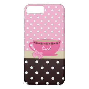 Girly Teacup-Rosa und Brown-Tupfen-Bogen und Name title_seo2