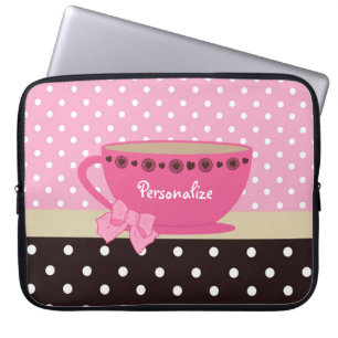 Girly Teacup-Rosa und Brown-Tupfen-Bogen und Name Laptopschutzhülle