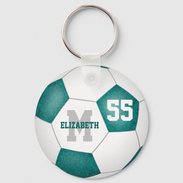 girly teal and white soccer ball schlüsselanhänger (Vorderseite)