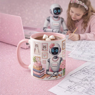 Girly Tech AI-Roboter Grace Pink Glitter Tasse