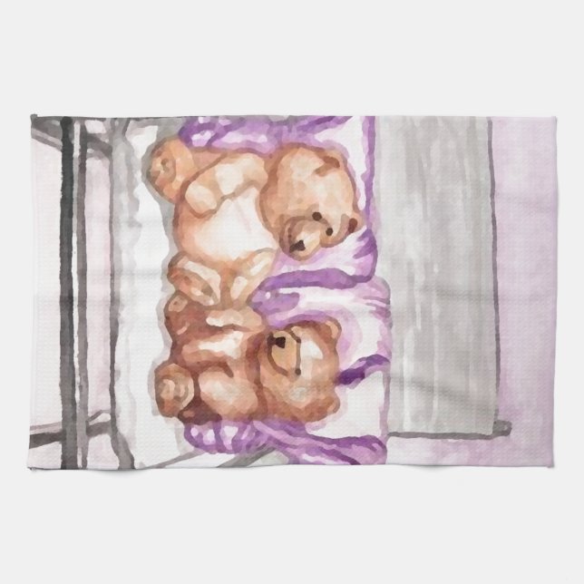 Girly Teddy-Bärn-Gesprächs-lila lila grauer Küchentuch (Horizontal)